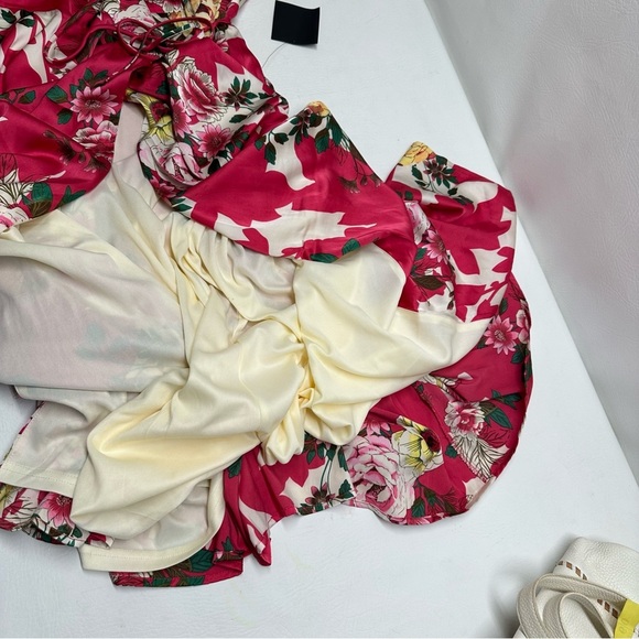NWT Lulu’s Lovable Look Pink Floral print  Puff Sleeve Wrap Maxi Dress large - Picture 8 of 14